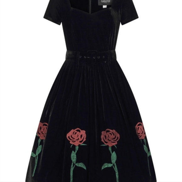 Rose glitter velvet swing dress - Picture 2 of 4